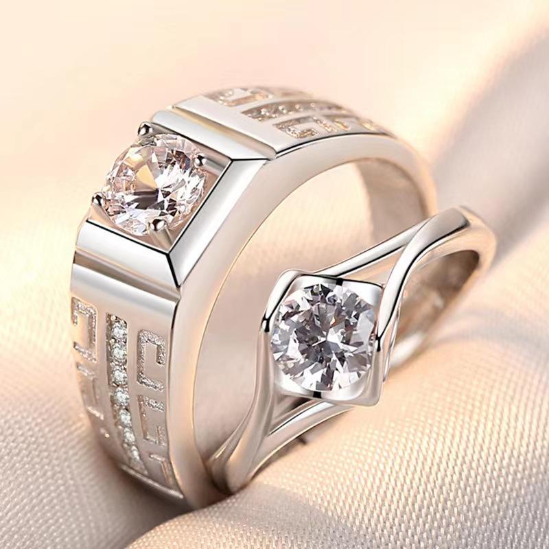 2Pcs/sets Geometric Love Heart Zircon Rings Paired Rings for Couple Promise Matching Wedding Ring Set Senior Designer Jewelry