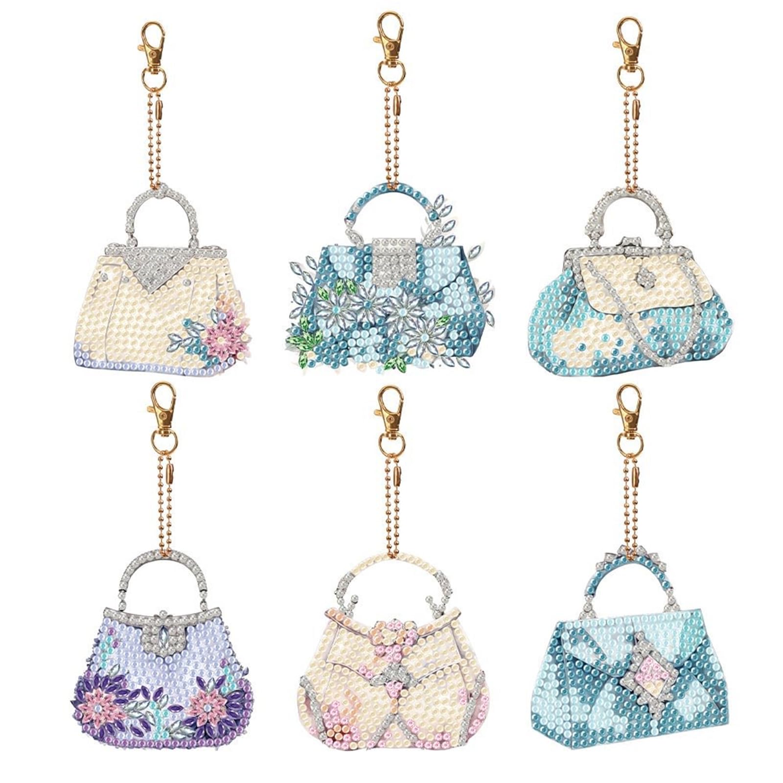 Diamond Art Keychain Bag Charm Pendant Kit DIY Handmade Painting Craft Kit Diamond Art Set 6-Piece