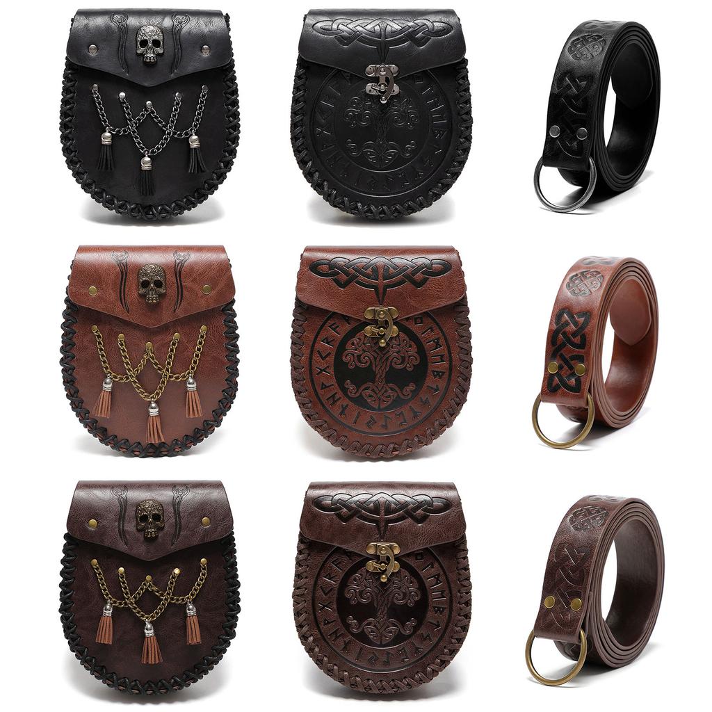 Marsupio Medievale Sacchetti su Cintura in Pelle Borsa da Vita Accessori Costume Rinascimentale LARP per Donna Uomo Marsupio in Pelle