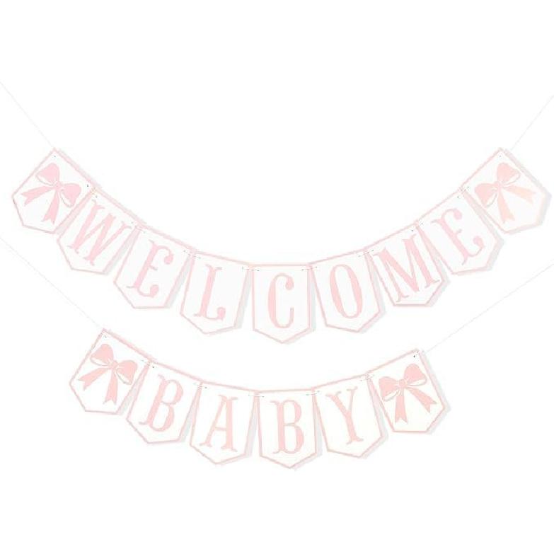 Welcome Baby Party Decorations - Pink Bow Banner,Pink Bow Welcome Baby Banner,Girls Gender Reveal Party Photo Props,Bow Theme Baby Party Hanging