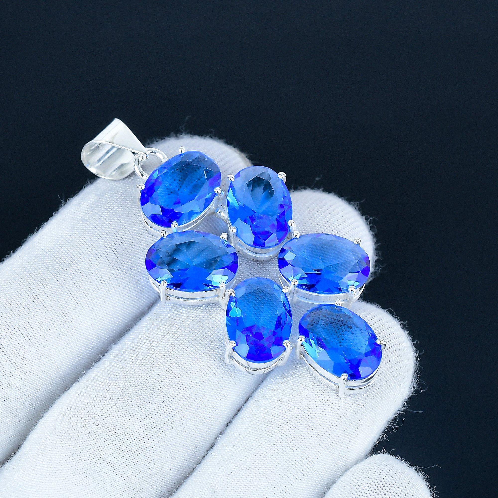 

Swiss Blue Topaz Gemstone Pendant 925 Sterling Silver- Handmade Design, Everyday Wear Jewelry, Unique Swiss Blue Topaz Pendant Gift For Him 2.5 синий