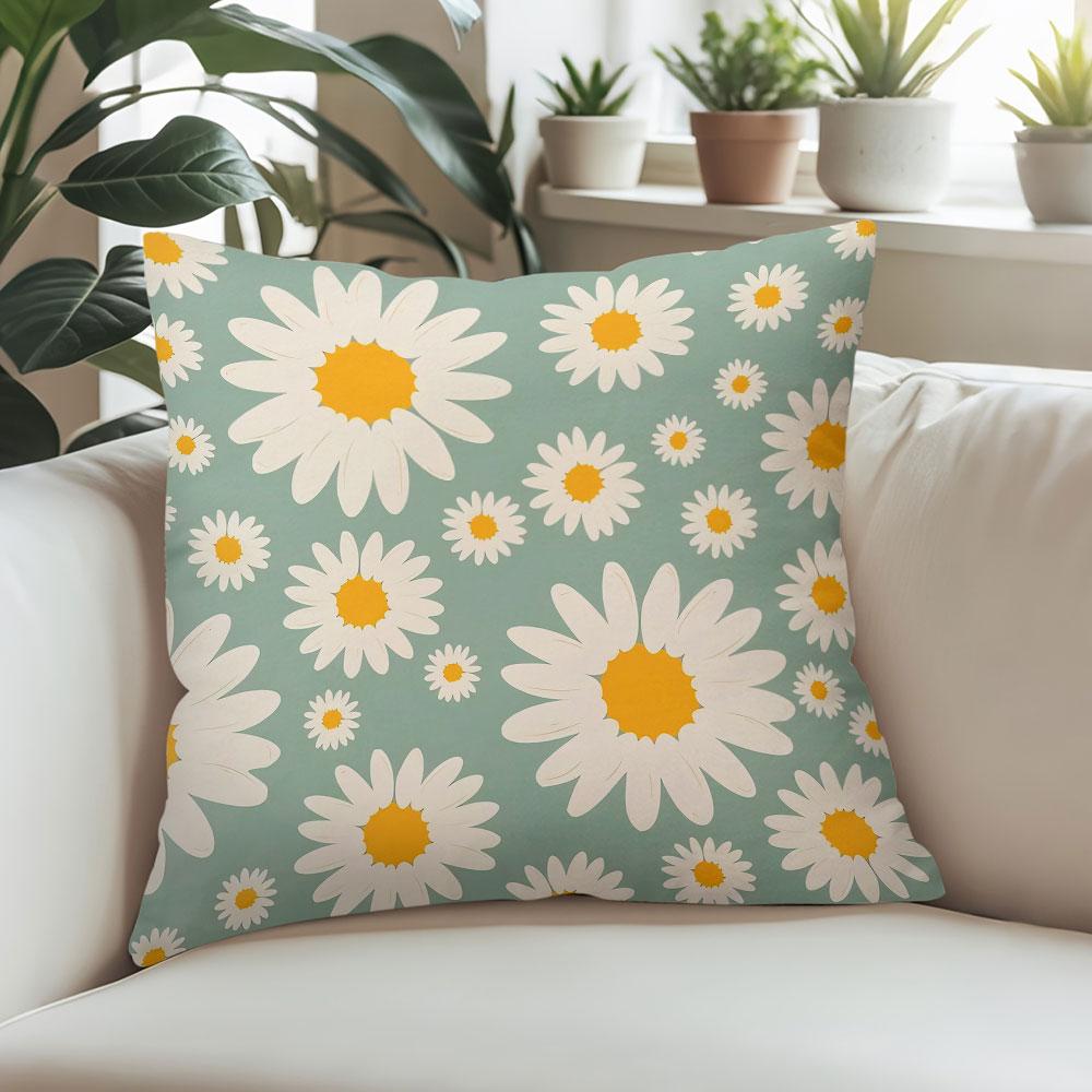 Daisy Breeze Square Jacquard Pillow Cover for Sofa Office Waist Cushion Cover Home Decorative Pillowcase