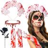 4-Piece Set Halloween Party Costume Rose Flower Headband Novelty Horror Necklace Gloves  for Women