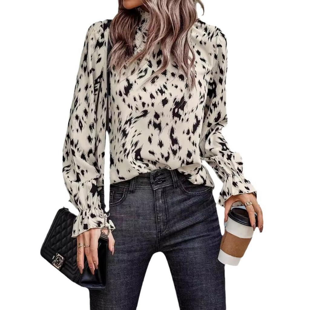 2025 Herbst Winter Neue Damenbluse Langarm Stehkragen Lockere Passform Europäisch Amerikanischer Stil Grenzüberschreitend