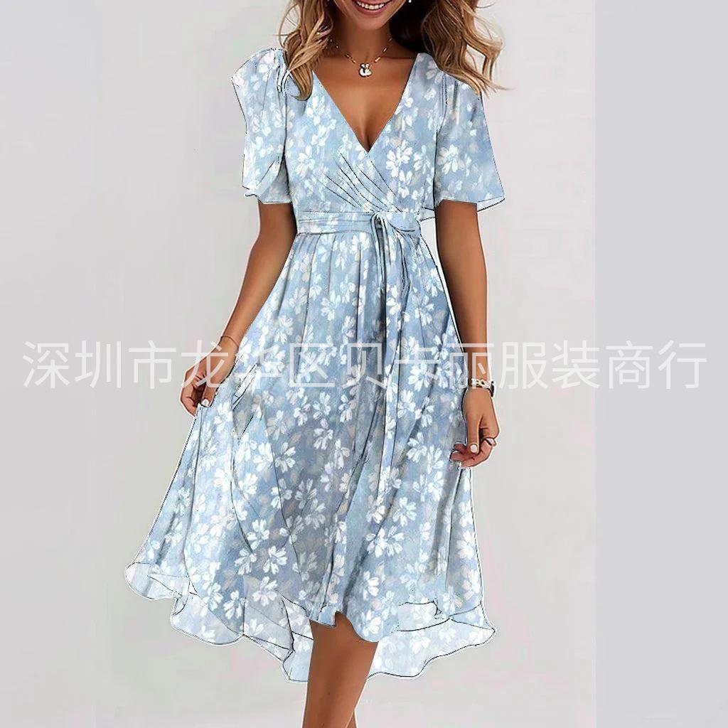Loose Casual Comfortable V-neck Floral New Printed Dress