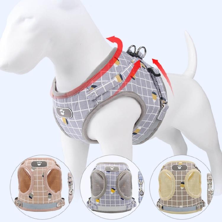Dog Plaid Vest with Reflective Stripes Dog Harness Leash Pet Doggy Cat Supplies