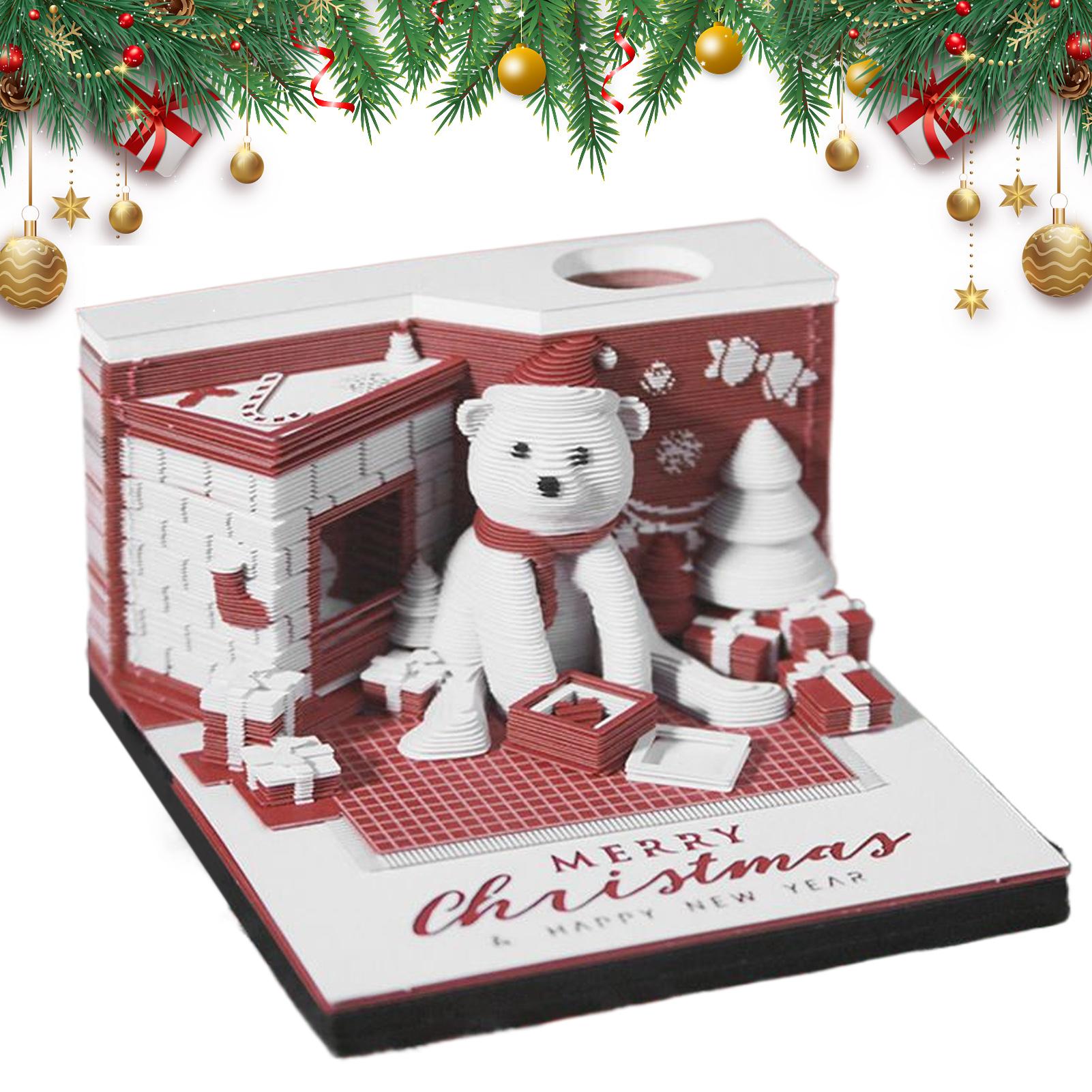 

3D Calendar 2026 Desk 3D Paper Art Christmas Bear Desktop Calendar Desktop Accessories Planning Home Decor for School Office M