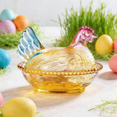 Glass Dish, Crystal Glasses Candy Dish With Lid Hen-Shaped Chicken Fruit Bowl Dessert Snacks Plate Retro Bowl Jar
