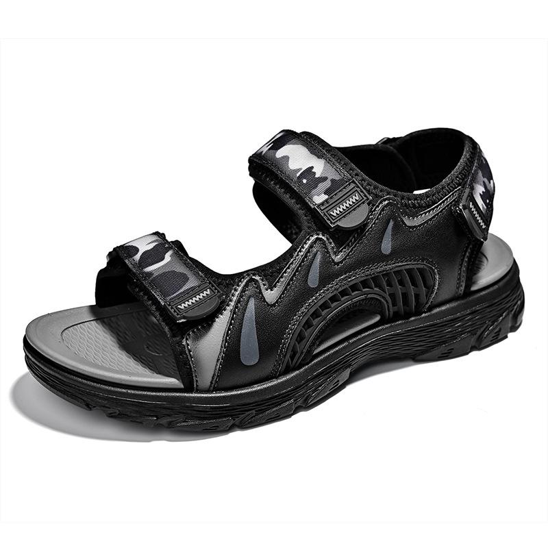 

Мужские модные сандалии из коровьей кожи, спортивная и повседневная обувь для активного отдыха и походов, новинка лета 2025 года, дышащая мужская пляжная обувь 38 чёрный