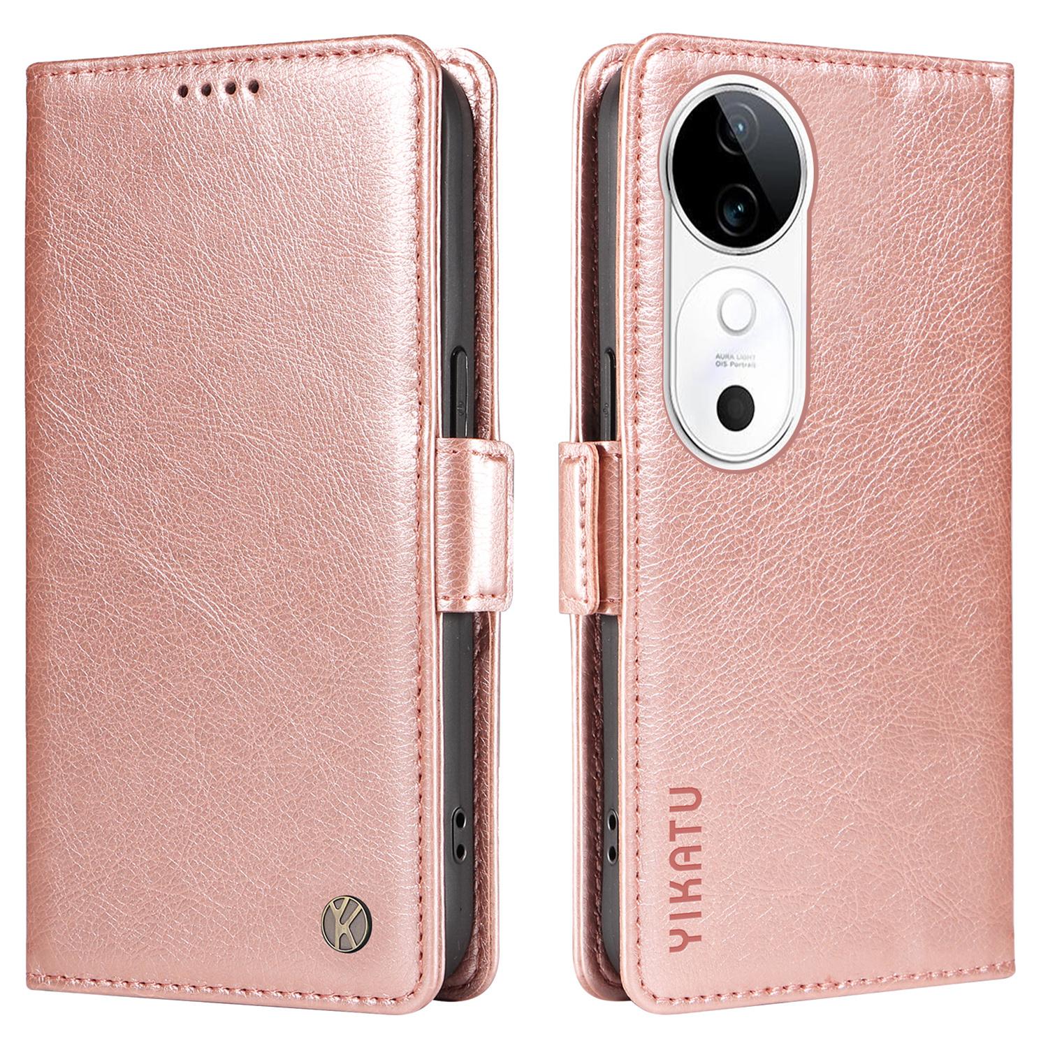 

YIKATU YK-007 For vivo V40 5G/S19 5G Case Litchi Texture Leather Flip Phone Cover with Stand Rose Gold
