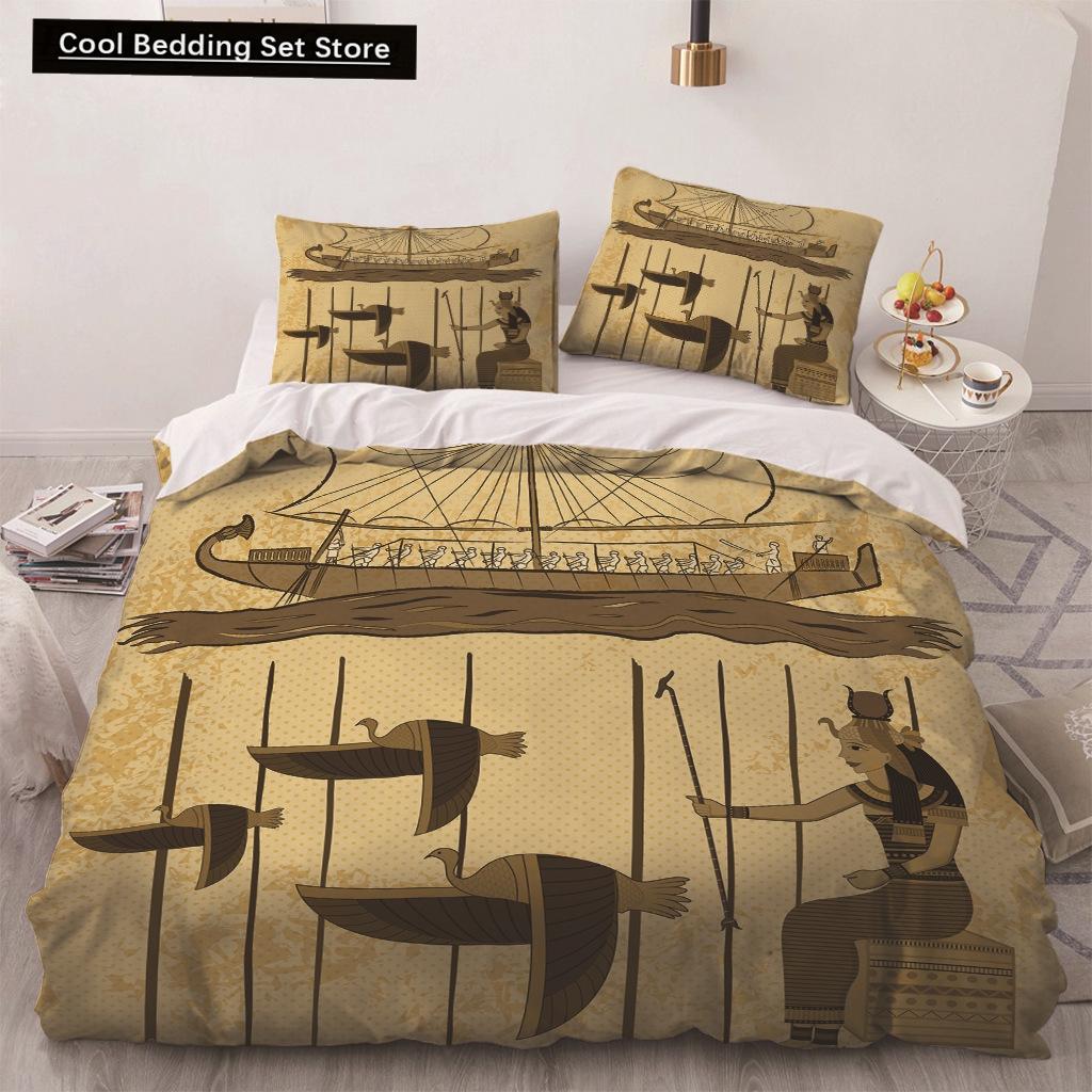 Africa Egypt King Queen Duvet Cover Egyptian Pharaoh Bedding Set for Teens Adults Ancient Frescoes 2/3pcs Polyester Quilt Cover