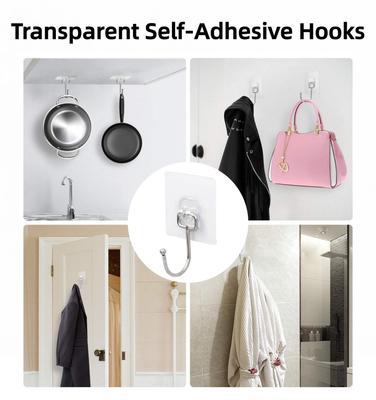 30 buc Cârlige Transparente Autoadezive Fără Găuri Cârlige de Perete Extra Puternice pentru Peretele Bucătăriei, Băii, Haine și Agățător de Tavan