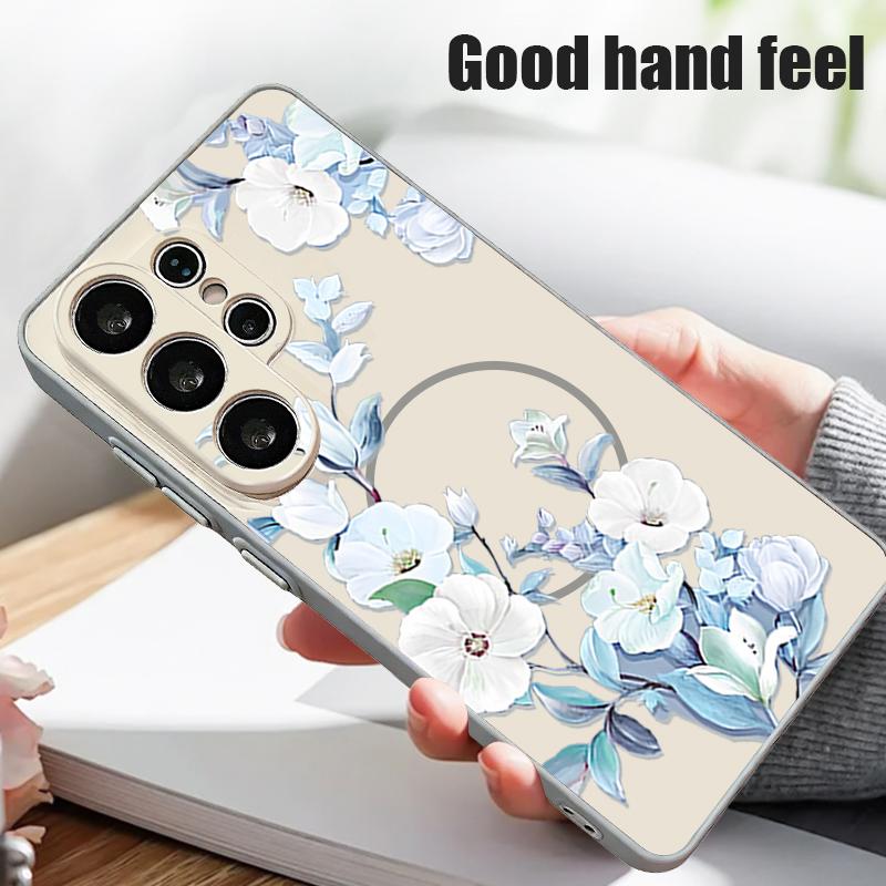 Etui z kwiatowym wzorem lawendy, piwonii i róży dla Samsung Galaxy S26 Ultra S25 Edge S24 Plus S23 FE S22 A17 A54 A55 A56 A57 5G Magnetyczne Pokrowiec dla Magsafe