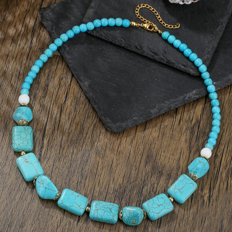 Turquoise Beaded Necklace High-end Natural Stone Pendant Versatile Jewelry Turquoise Necklace