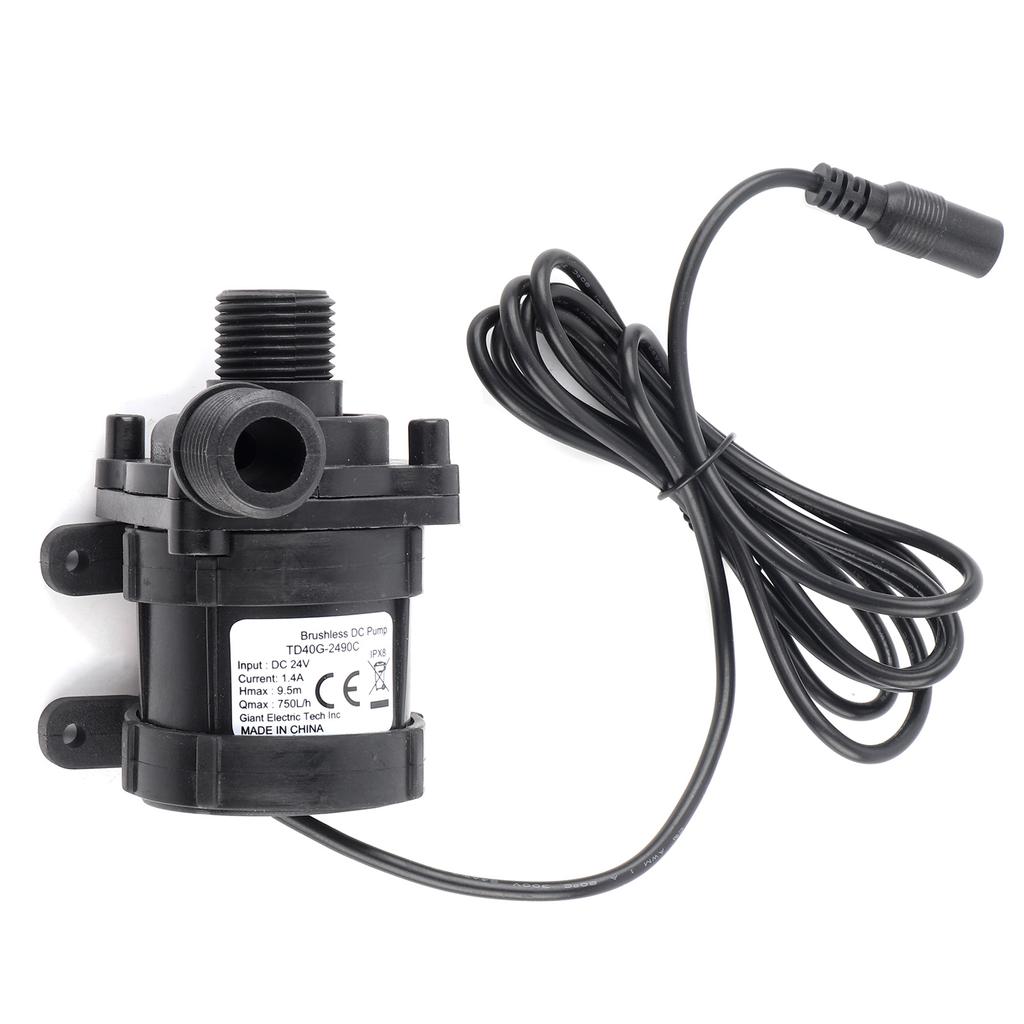 24V , 750L H 950cm Lift Quiet Brushless Submersible Pump, 20mm Ports High Circulation for Aquarium Hydroponics Garden Fountain Cooling