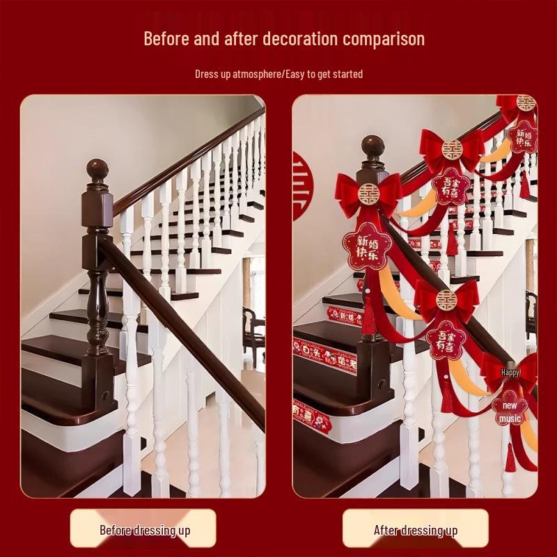 Conjunto de Decoração de Corrimão de Escada de Casamento: Arranjo de Flores Puxáveis, Balões, Corrimão e Escada Rolante