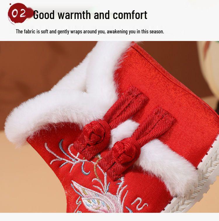 Mädchen Rote Bestickte Hanfu Winterstiefel – Chinesischer Ethnischer Stil