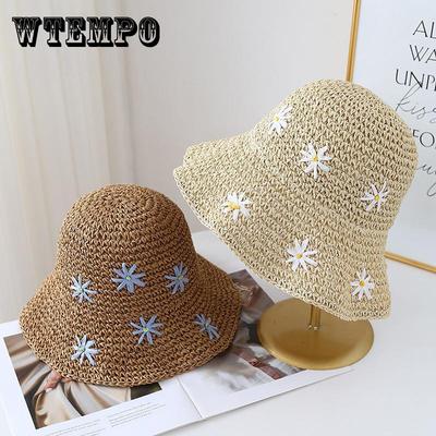 Small Daisy Flower Straw Hat Female Spring and Summer Travel Beach Sun Hat Vacation Bucket Hat