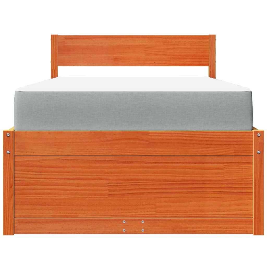 Bed with Drawers and Mattress Wax Brown 100x200 Cm Solid Wood