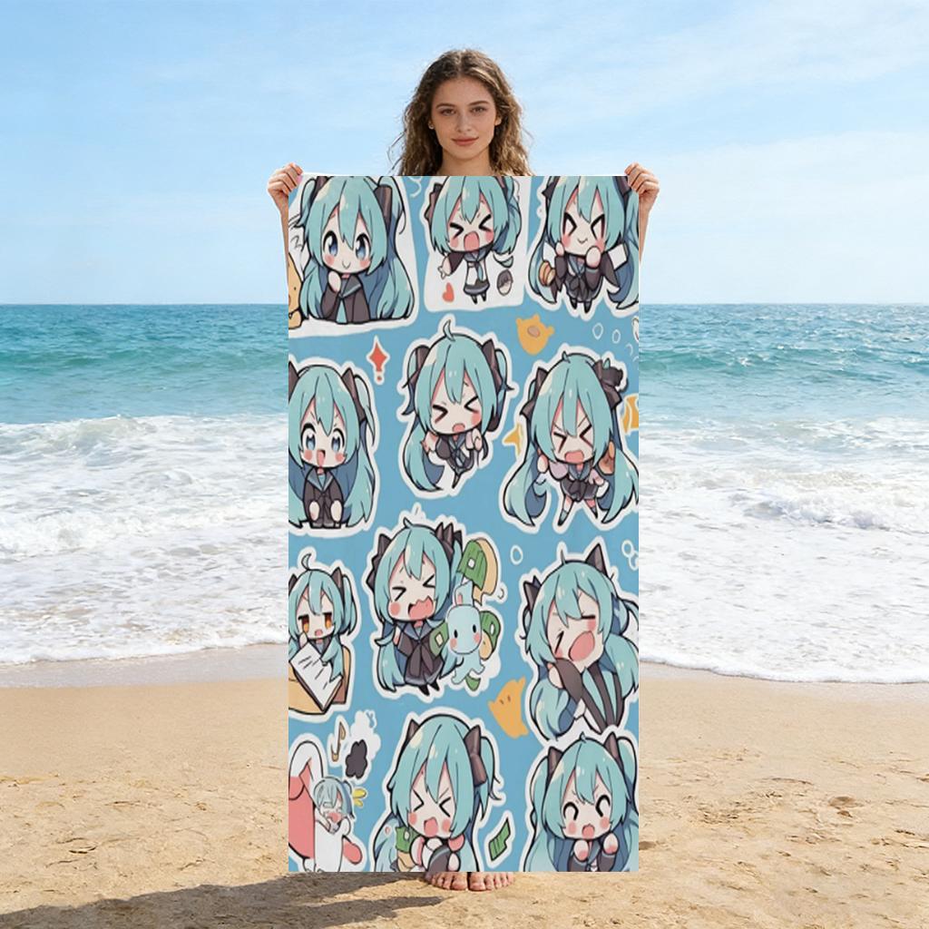 

Big-eyed Cute Creature Yellow and Blue Stripes Beach Towel Quick-drying Suitable for Beach Vacation Pool Summer Gift for Friends W40*H60(CM)
