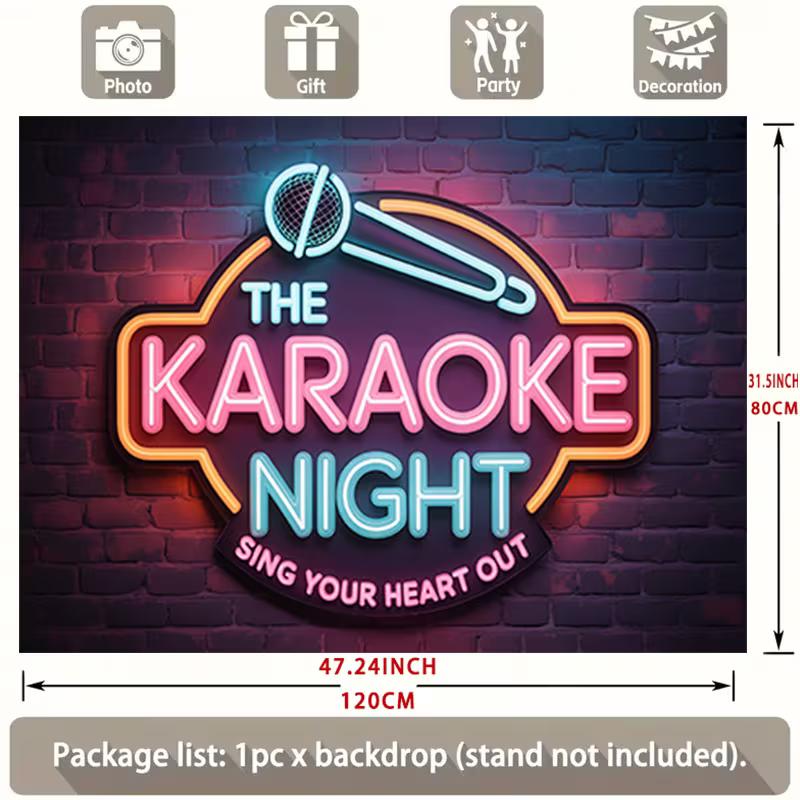 Neon "The Karaoke Night" Backdrop for Birthday & Music Parties