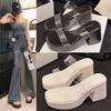 High-heeled Slippers for Women's Summer Outer Wear 2025 New Transparent One-word Sandals Waterproof Table Thick-soled Thick-heeled Cool Slippers