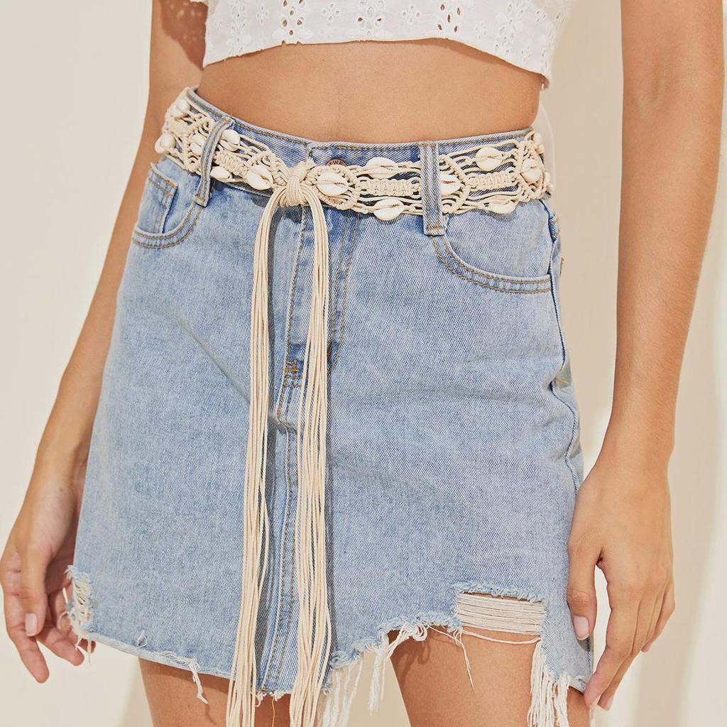 European & American Bohemian Style Cotton Rope Shell Waist Belt for Women