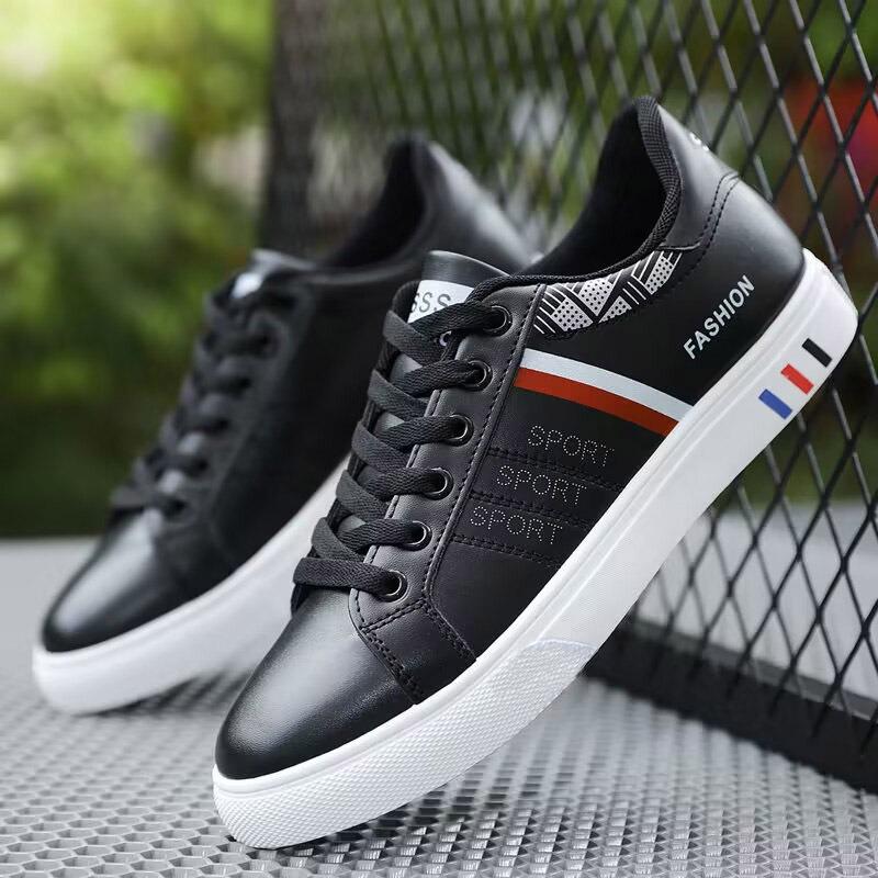 Men's Classic Leather Sneakers with Color Block Stripe Design Casual Low-Top Skate Shoes for Daily Wear