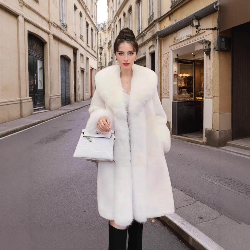 Mom's winter imitation fur coat big fur collar new medium and long luxury imitation mink jacket large size
