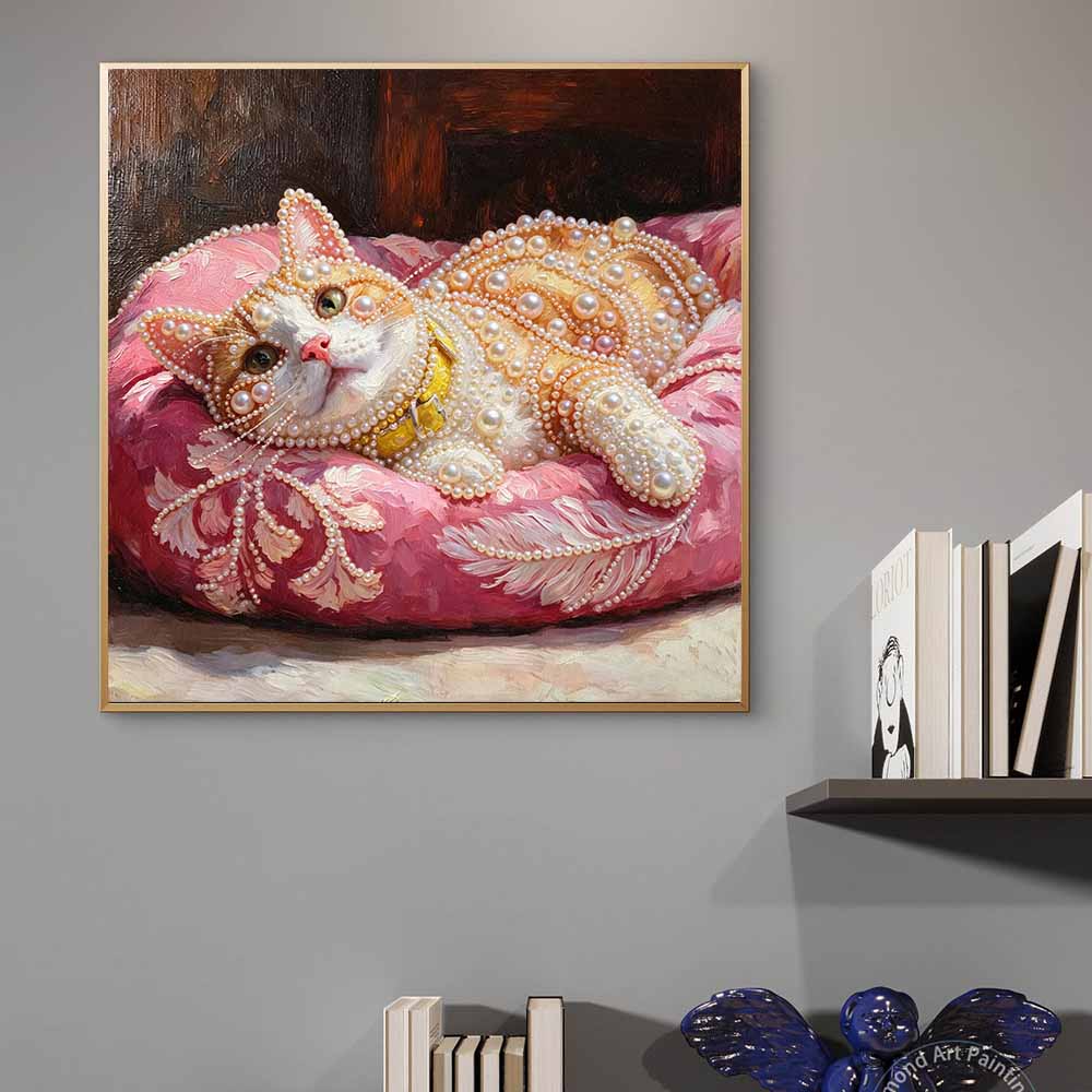 Kit Pittura Diamante Perle Artistiche Gatto Arancione Piccolo Fatto a Mano 30x30cm Senza Cornice Pittura Floreale con Perle Diamantate, Kit Creativo per Decorazione Parete Casa e Appassionati di Hobby