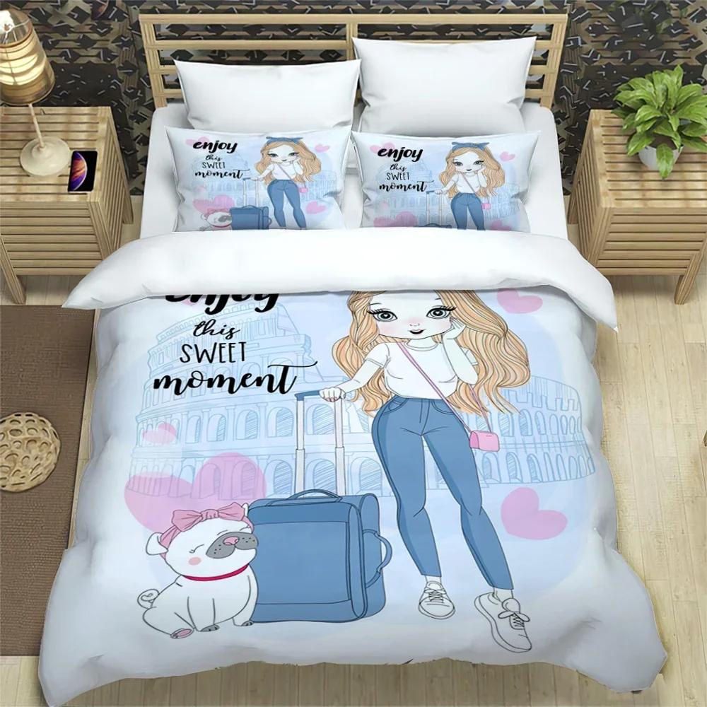 Cartoon Girl Art Print Xxl Three Piece Bedding Set  Article Children Or Adults For Beds Quilt Covers Pillowcases Bedding Set