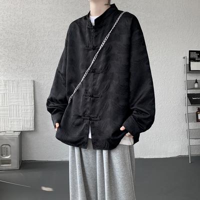 2025 Autumn Men Long Sleeve Shirt Men Chinese Style Buckle Shirts Male Loose Tang Suit Shirt Summer Black White Shirts