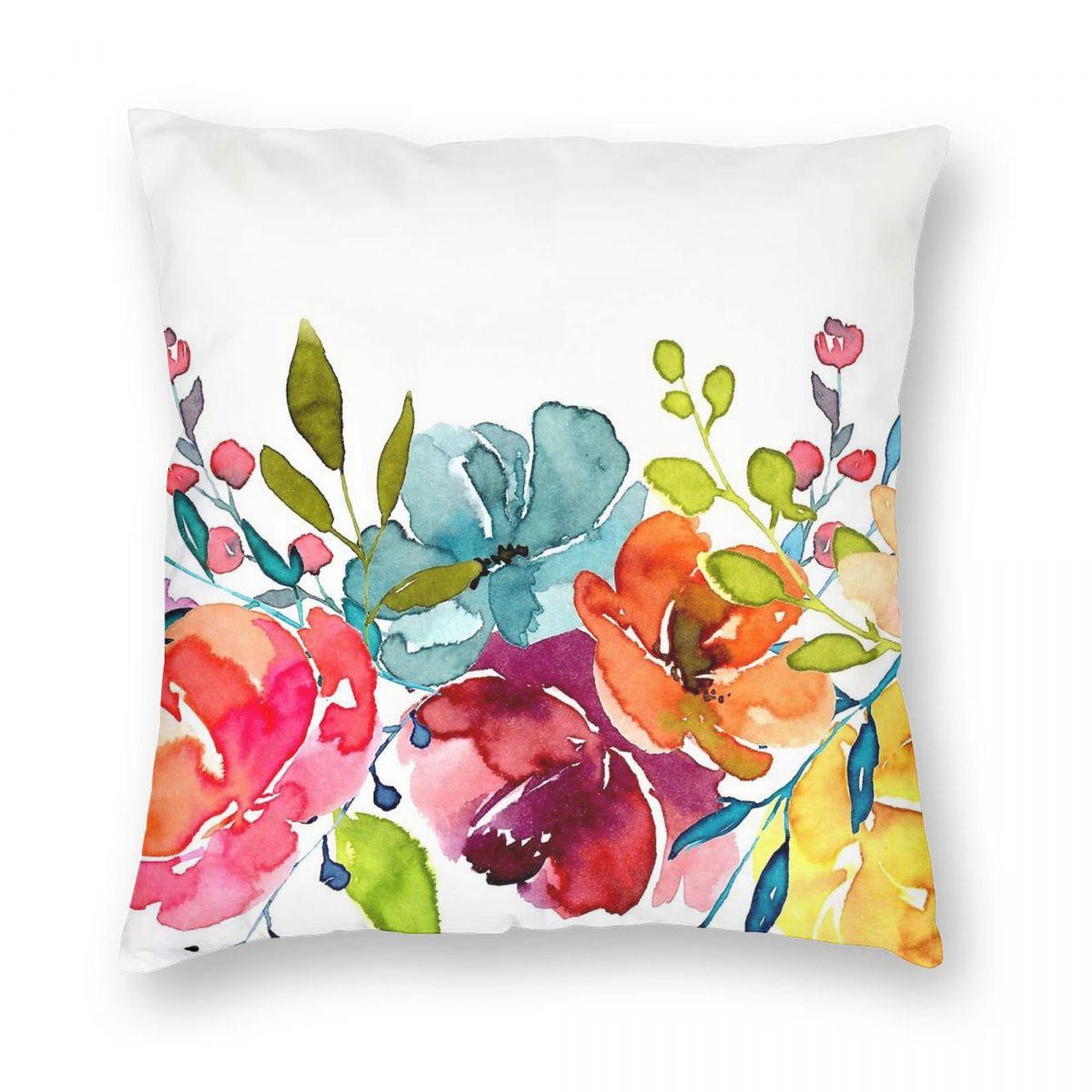 Bright Flowers Summer Peonies Square Pillowcase Polyester Linen Velvet Printed Zip Decorative Pillow Case Home Cushion Cover 30x30cm
