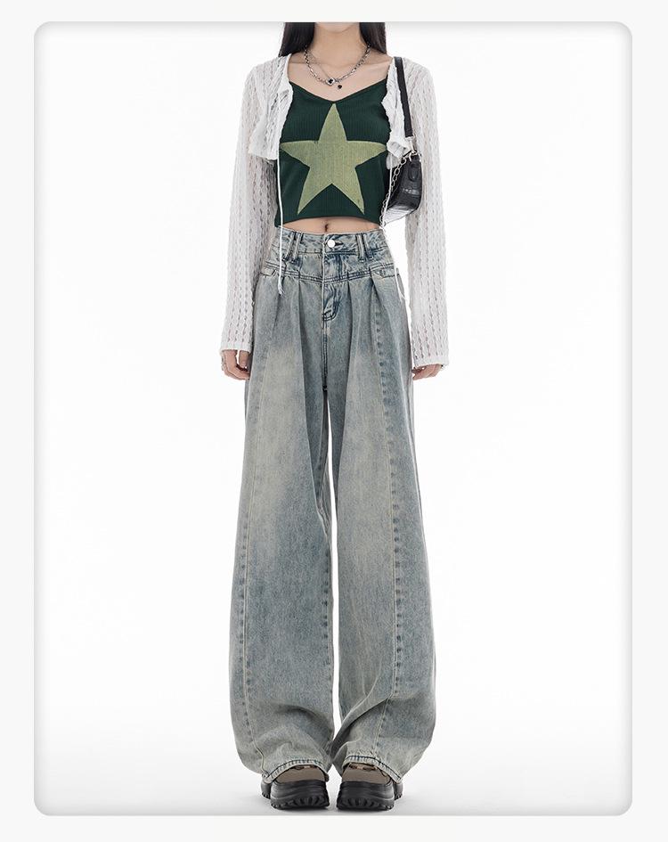 Autumn 2024 Women's Wide-Leg High-Waisted Slimming Floor-Length Jeans