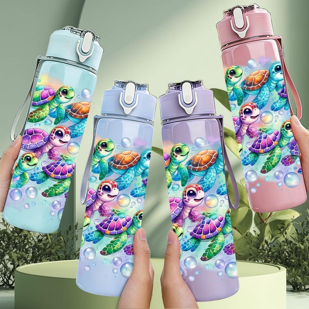 1PC Colorful Dragonfly Watercolor Print 750ml Color Plastic Sports Water Bottle Leakproof Flip Straw Lid Suitable for Sports Office Home Use