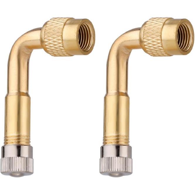 2pcs Tire Valve Extension, 45 Degree Tyre Inflator Valve Extension Adaptor Brass Tire Valve Stem Extenders Valve Stem Adapter for Cars Motorcycles