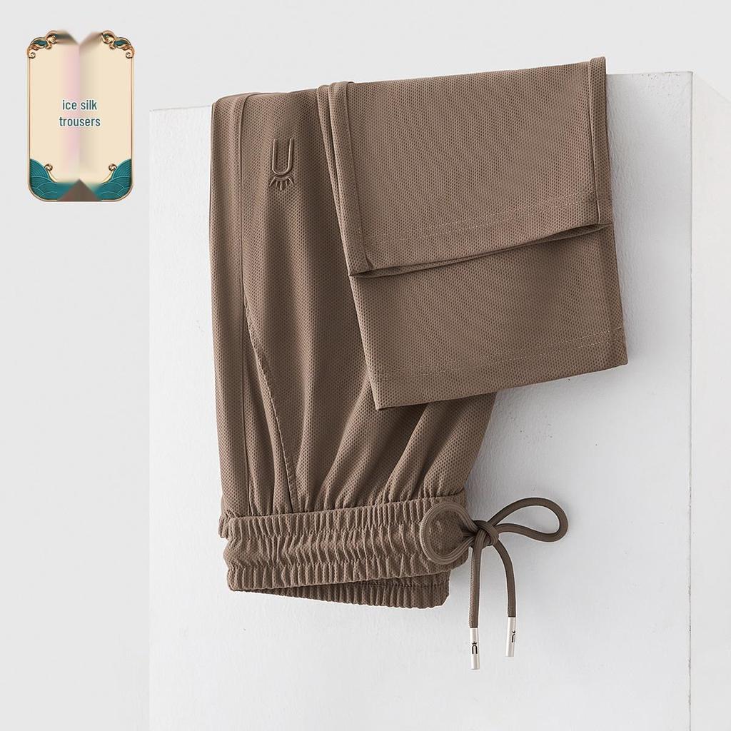 GAGN Plus Size Women's Ice Silk Straight-Leg Trousers - Lightweight Summer Pants for Middle-Aged Women