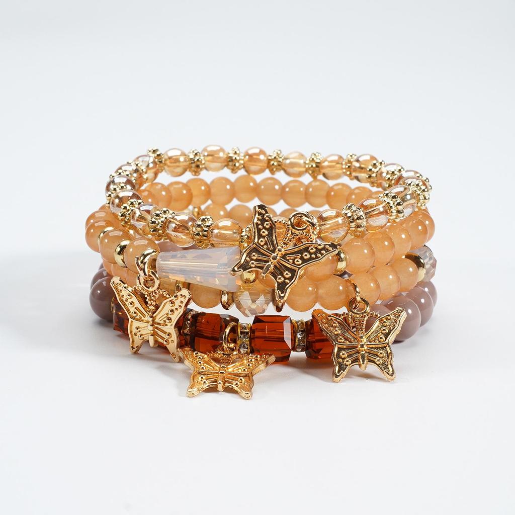 Bohemian Multi-layer Beaded Bracelet with Butterfly Pendant