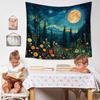 Mystical Moonlit Forest Tapestry, Fantasy Wildflower Woods Tapestry Wall Hanging, Dark Cottagecore Starry Night Sky Wall Blanket
