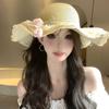 New Wavy Straw Hat Summer Visor Hat Flower Seaside Beach Vacation New Sun Protection Brim Sun Hat