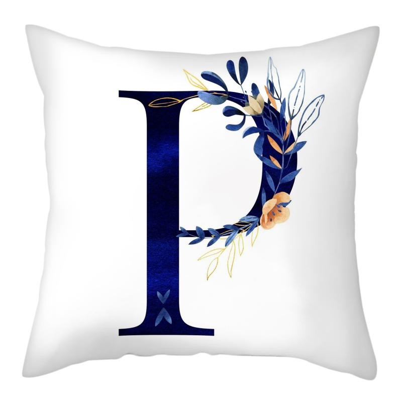 45x45cm Creative Floral Surround Design 26 Letters Blue Pillowcase Wedding Party Home Decor Sofa Office Seat Cushion Cover