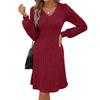Toamnă iarnă Modă slim roșie a-line mini Rochie Femei harajuku Gât în V Rochie Bodycon mânecă lungă elastic Tricotat Rochii casual