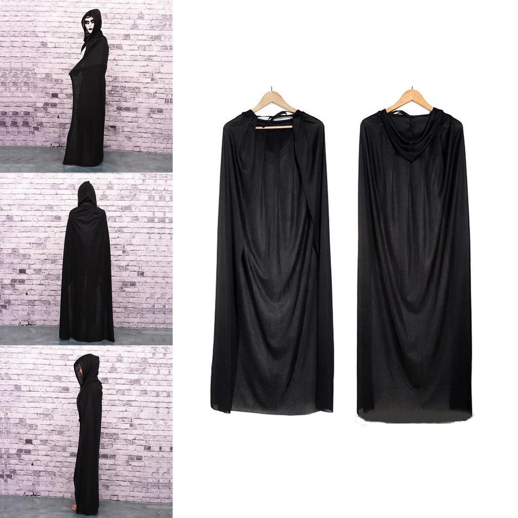 Halloween Cloak Cosplay Grim Reaper Vampire Witch Wizard Robe Party Adult Children Black Cloak Cape