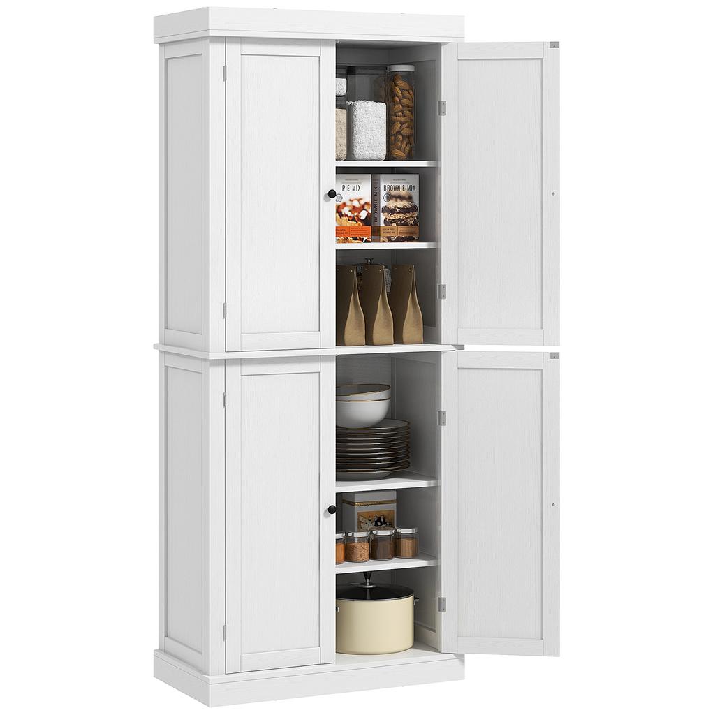 Mobile Alto da Cucina con 6 Ripiani Regolabili e 2 Ante, Legno, 76x40,5x184 cm, Bianco