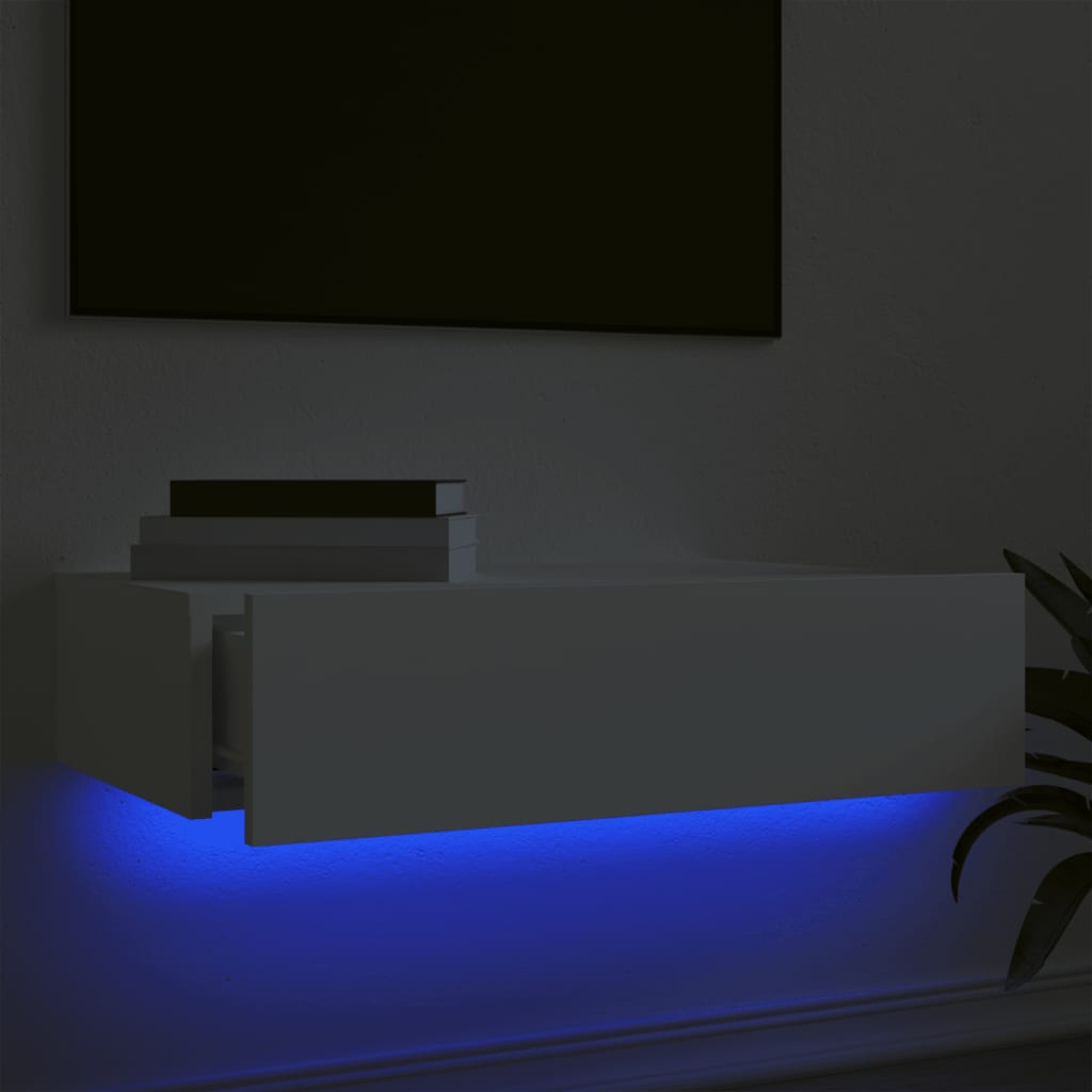TV Stand with LED Lights White 60 X 35 X 15.5 Cm