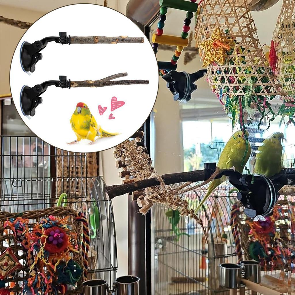 Bird Perch Wooden Suction Cup Interactive Play Stand Window Bird Stand For Bath For Parakeet Lovebird Conure Cockatiel Finch