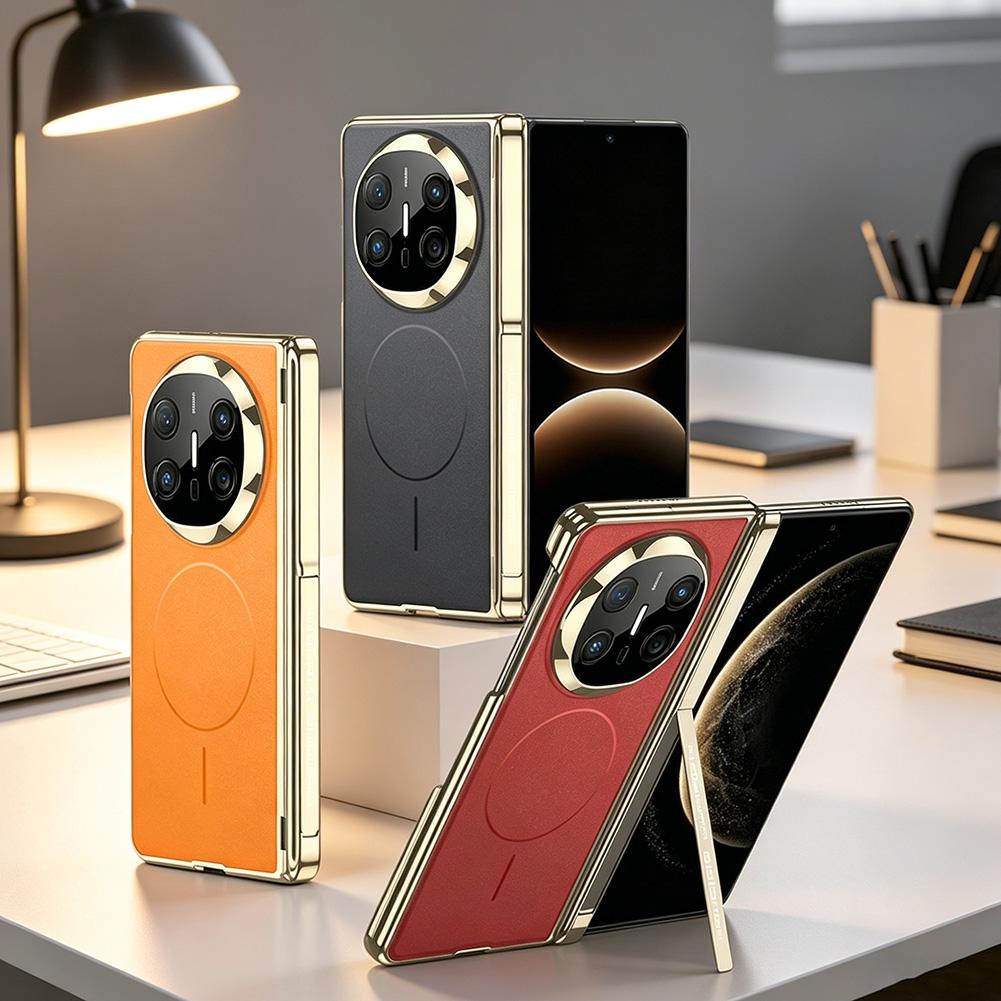 Dual Central Axis Magnetic AG Phantom Magnetic RingCase for Huawei Mate X6 Mate X5 X3 with Side Bracket Kickstand & Hinge Cover
