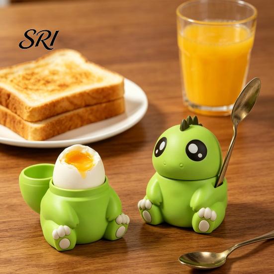 3D Printed Egg Holder Dinosaur Cup with Removable Lid & Spoon Slot Plastic for Breakfast Party Decor Cute Novelty Kitchen Gadget Kids