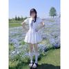 College style puff sleeve princess dress waist-cinched pleated puffy skirt white moonlight dress girl summer beauty
