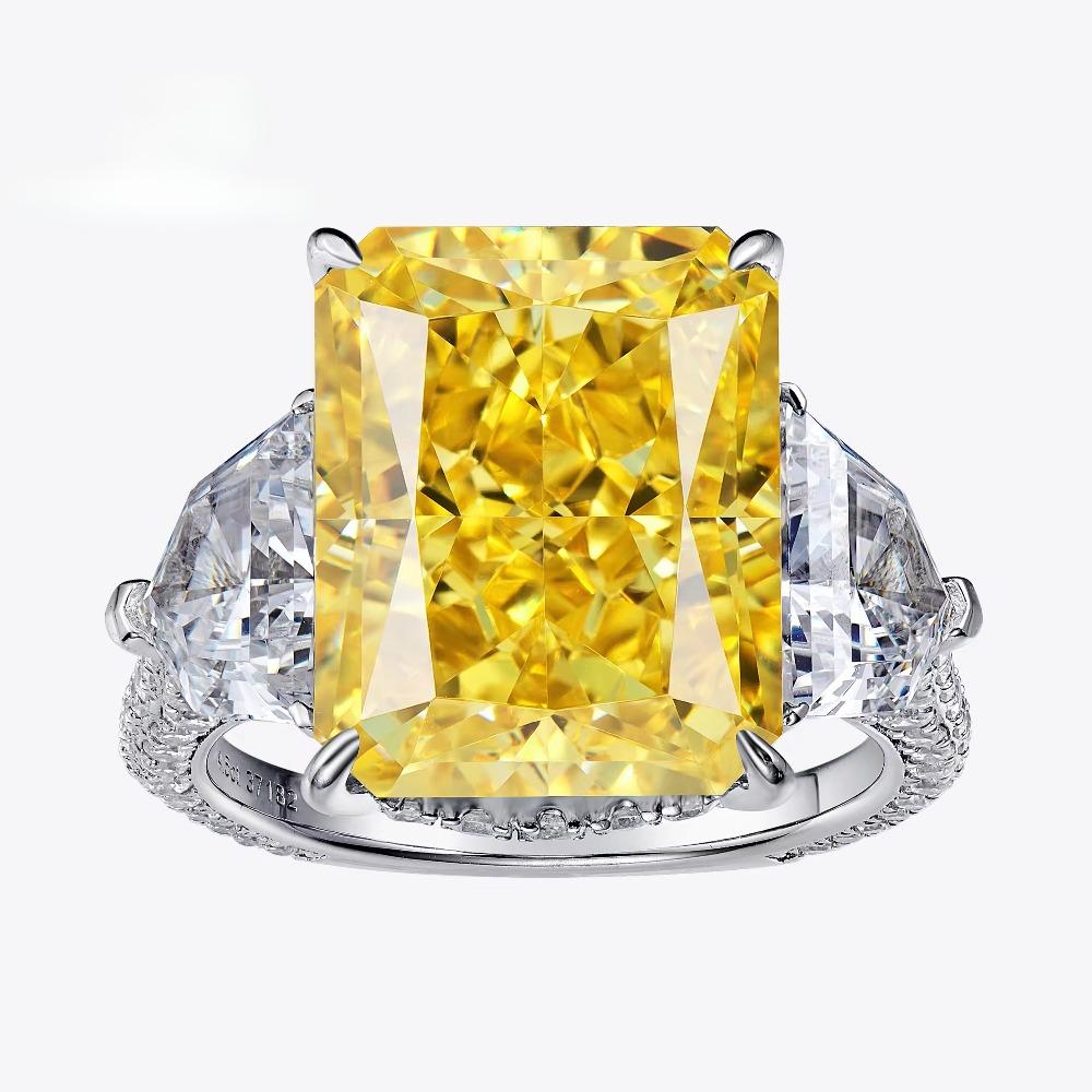 Luxusní žluté drahokamy CZ diamantové prsteny 925 stříbro rhodiované zirkonové jemné šperky prsten pro ženy